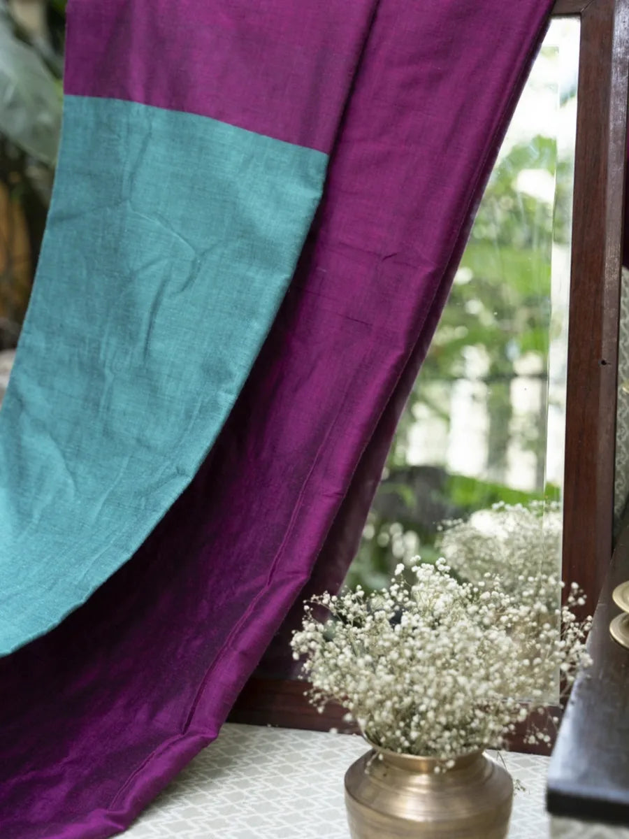 West Bengal Colour Block Saree - Magenta & Teal Blue