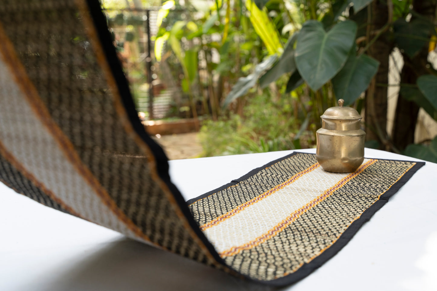 WB Madhurkathi Table Runner - Rangoli on Grass - Black