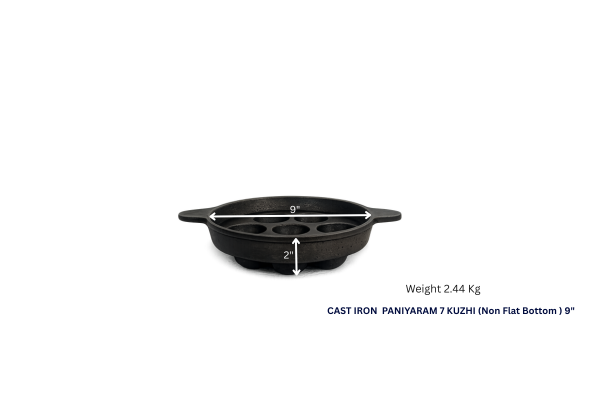 Cast Iron Paniyaram Pan/Unniappam (Non Flat Bottom), Hand Seasoned