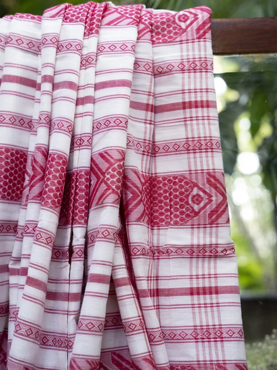 Dhaniakhali Handloom Saree - Red & White Lal Paar