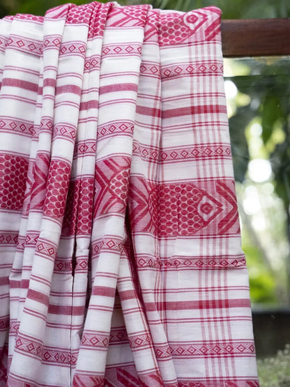 Dhaniakhali Handloom Saree - Red & White Lal Paar