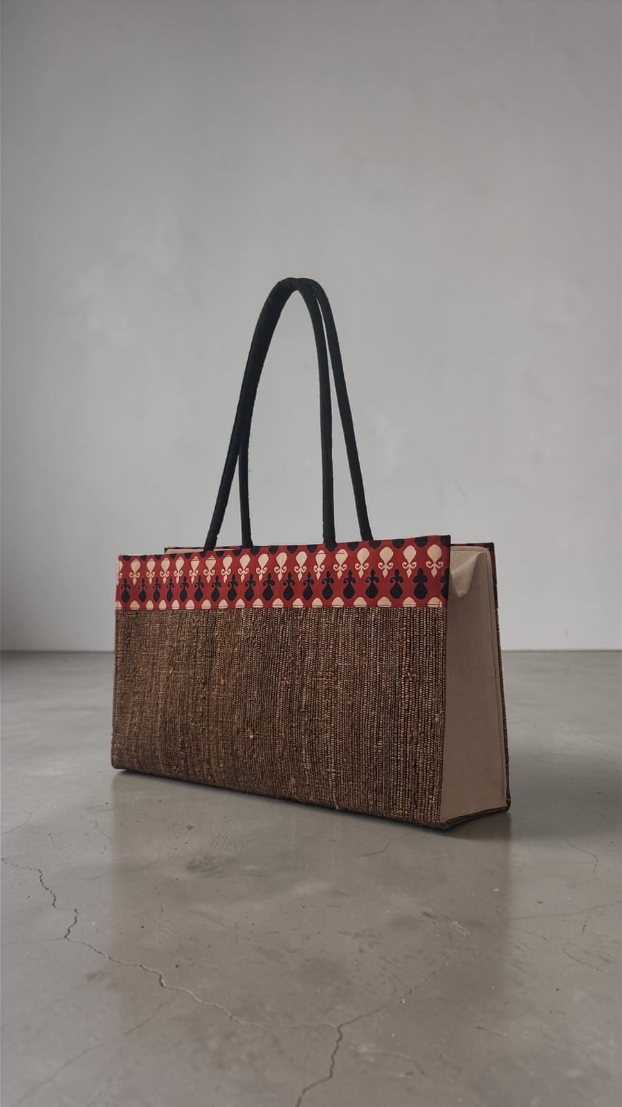 Travel Tote - Maroon Block print