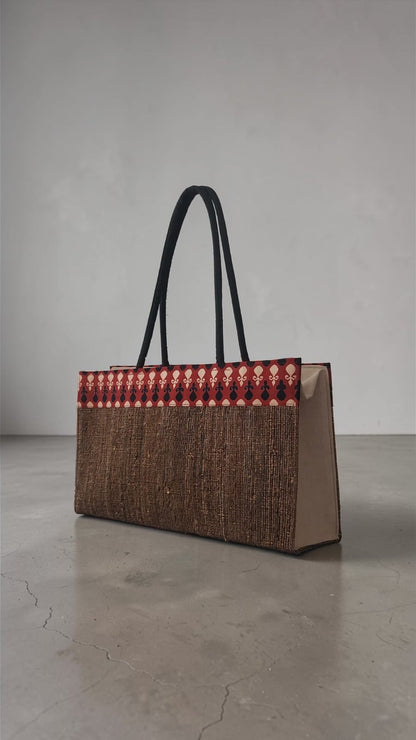 Travel Tote - Maroon Block print