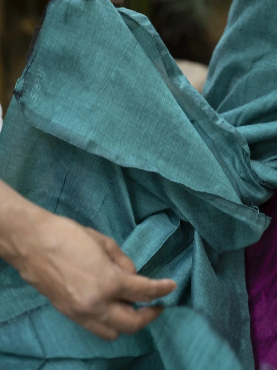 West Bengal Colour Block Saree - Magenta & Teal Blue