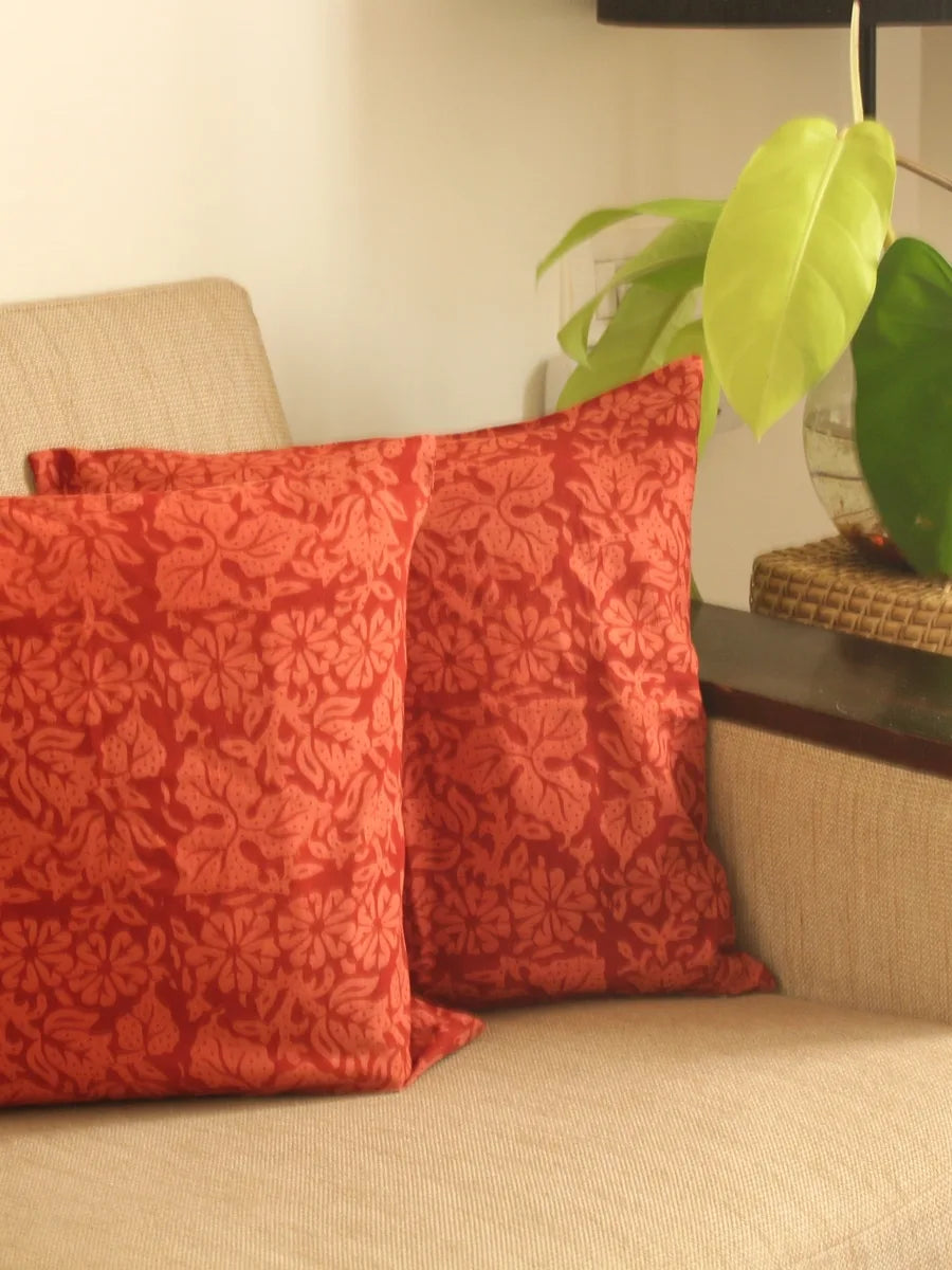 Brick Red Floral Cushion Cover