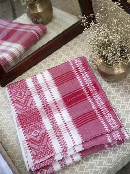 Dhaniakhali Handloom Saree - Red & White Lal Paar