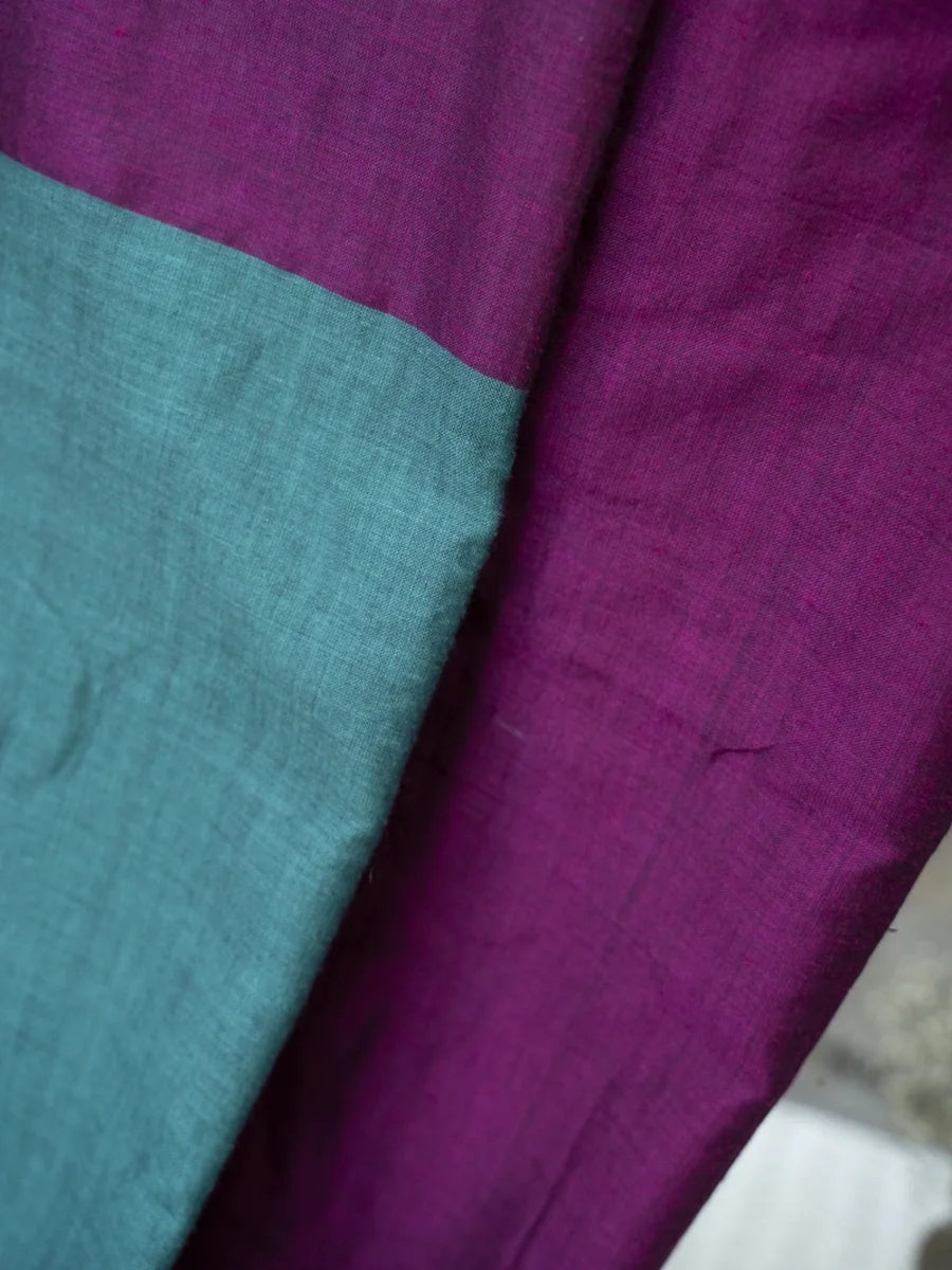West Bengal Colour Block Saree - Magenta & Teal Blue