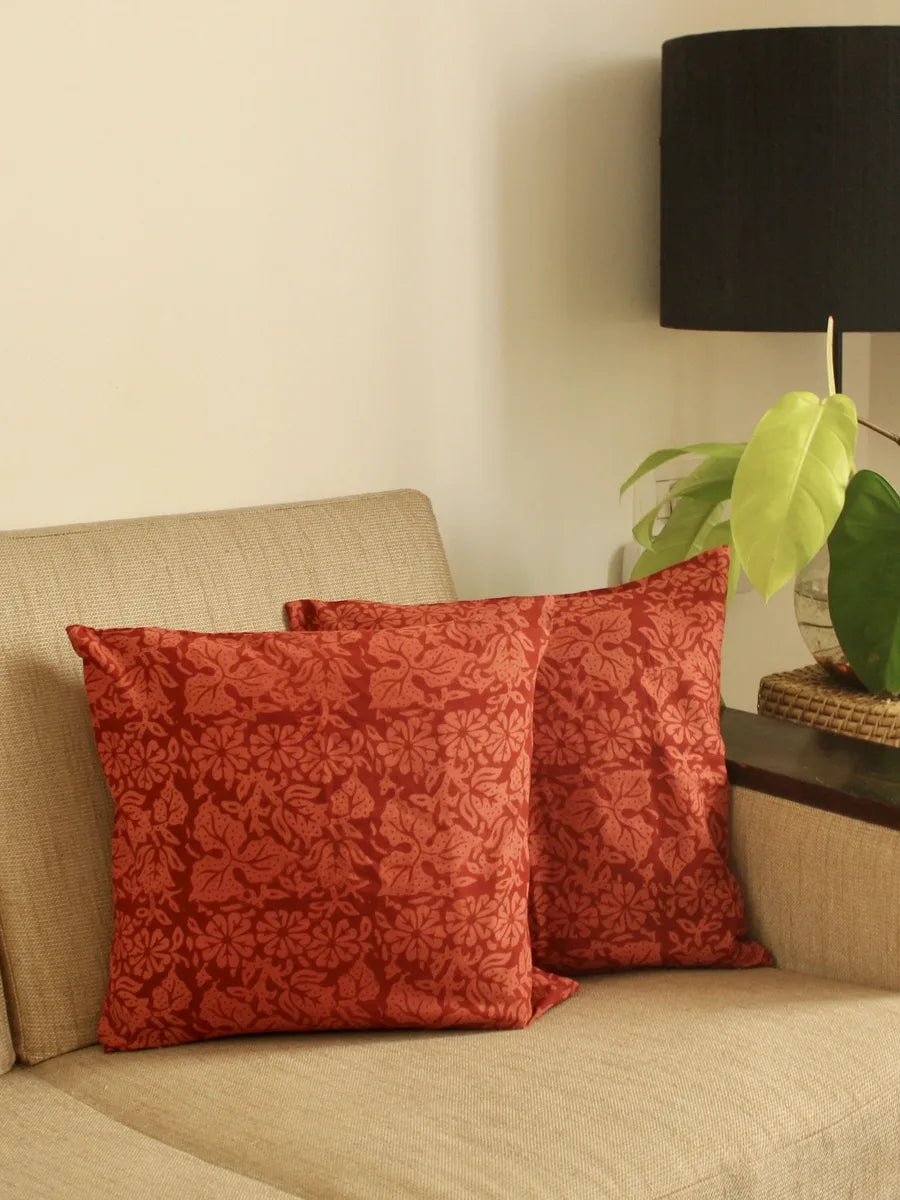 Brick Red Floral Cushion Cover