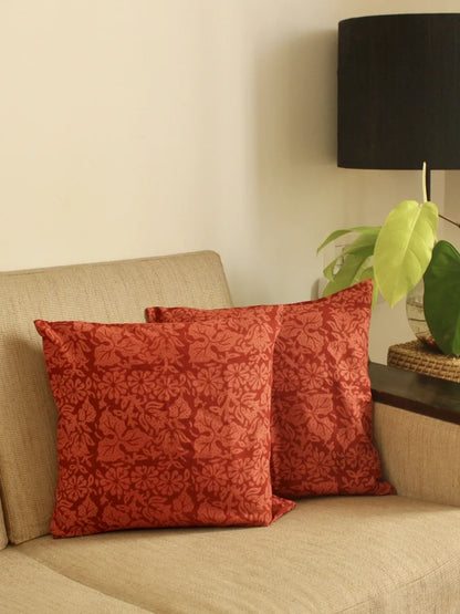 Brick Red Floral Cushion Cover