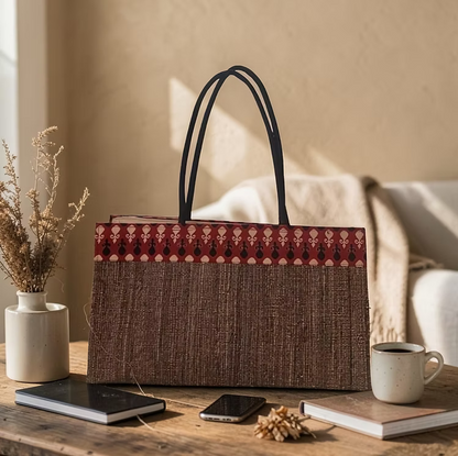 Travel Tote - Maroon Block print