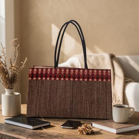 Travel Tote - Maroon Block print
