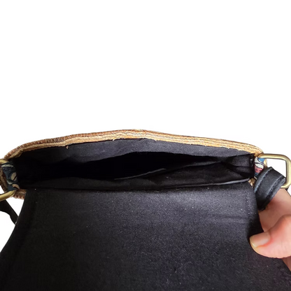 Mobile Sling Bag - Black and maroon Ikkat