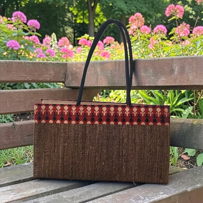 Travel Tote - Maroon Block print