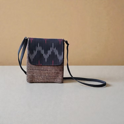 Mobile Sling Bag - Black and maroon Ikkat