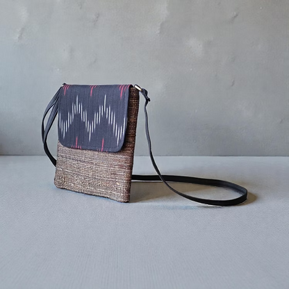 Mobile Sling Bag - Black and maroon Ikkat
