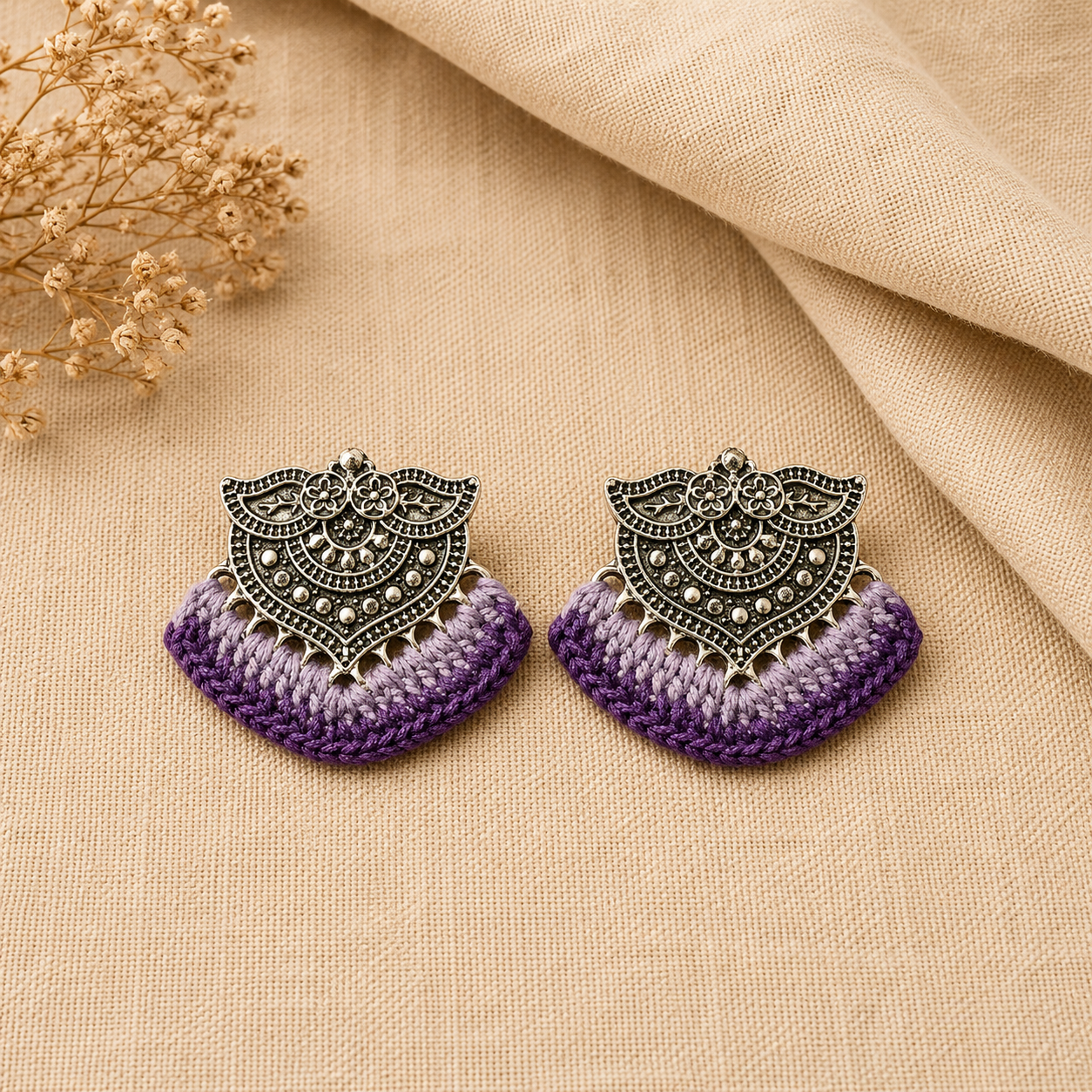 Earrings - Crochet on Metal - Purple Silver Cr/E4