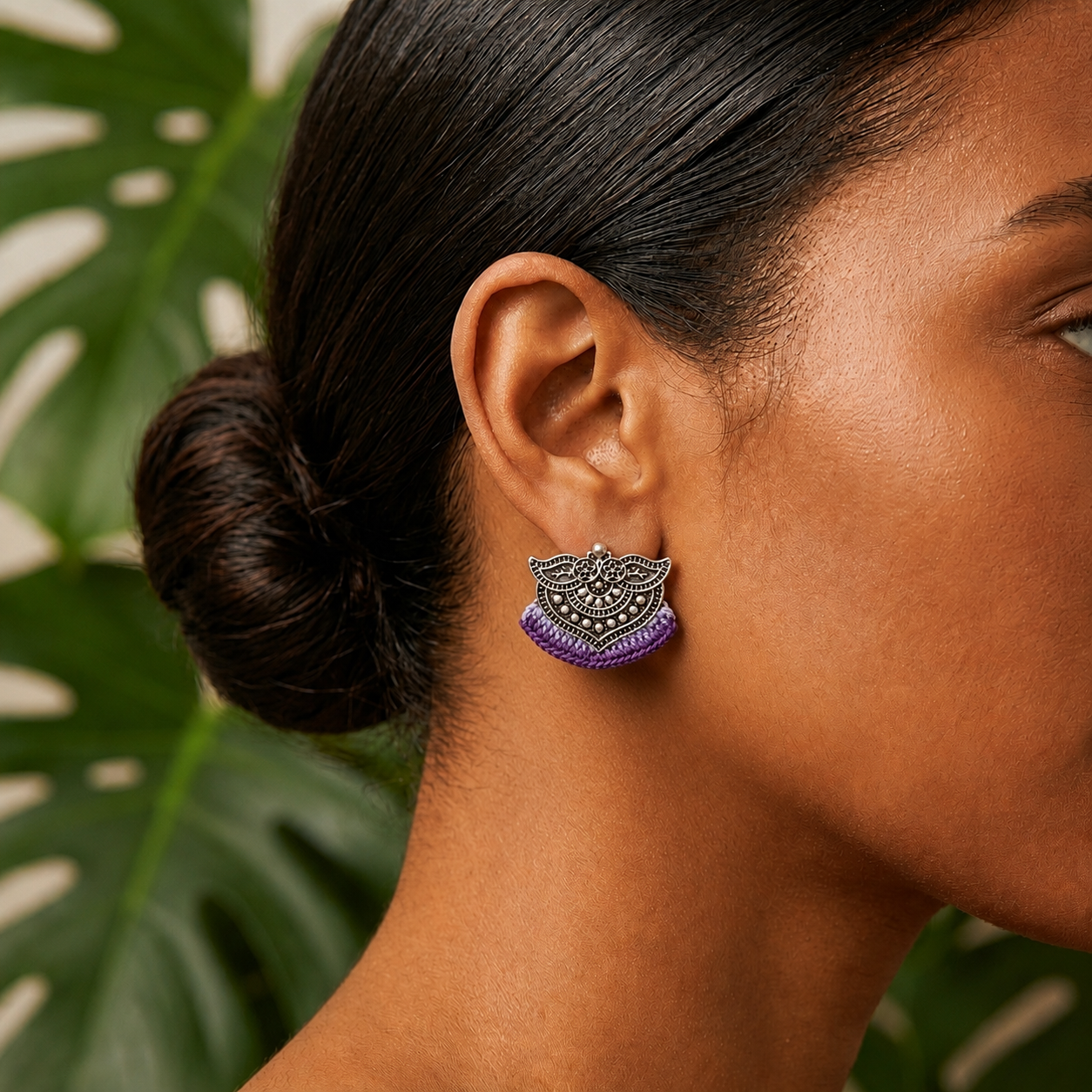Earrings - Crochet on Metal - Purple Silver Cr/E4
