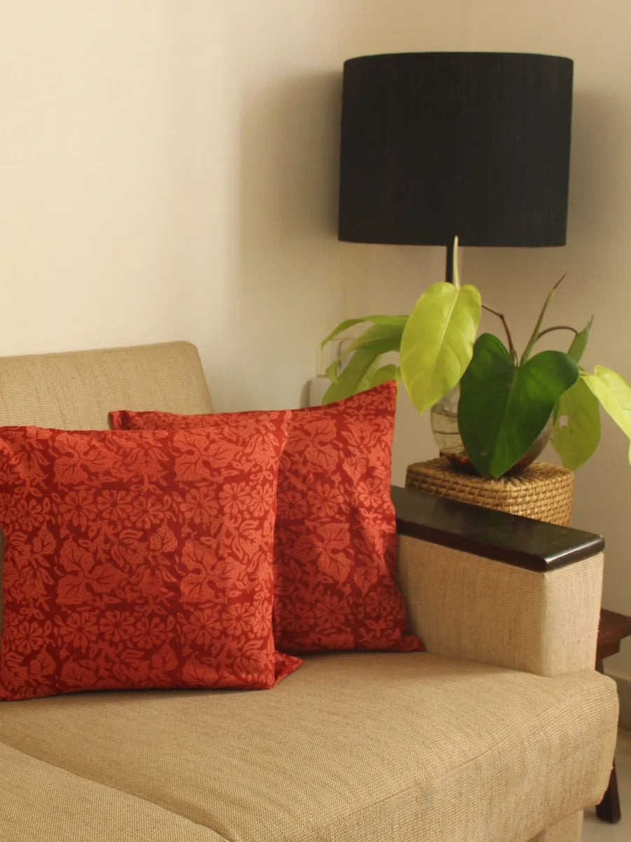 Brick Red Floral Cushion Cover