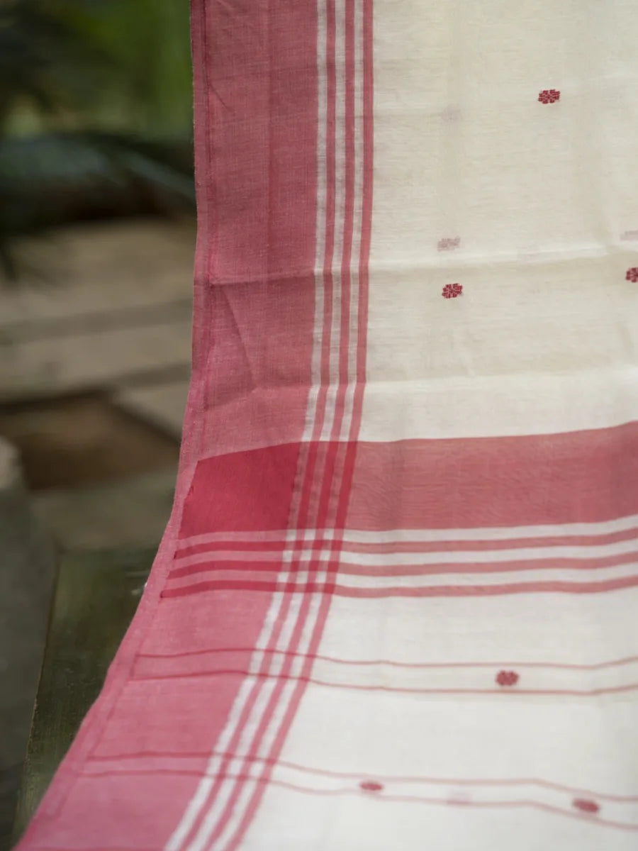 Chanderi Cotton Saree - Red & White