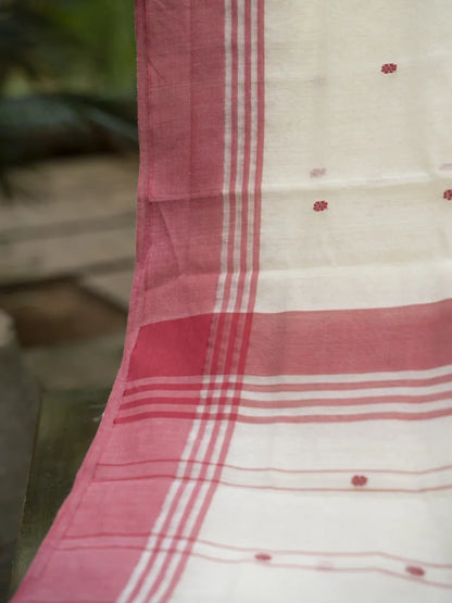 Chanderi Cotton Saree - Red & White