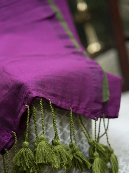 West Bengal Colour Block Saree - Magenta & Parrot Green