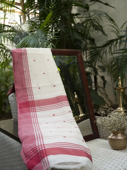 Chanderi Cotton Saree - Red & White
