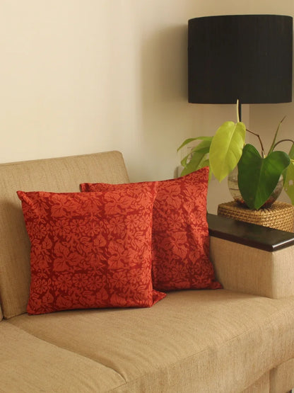 Brick Red Floral Cushion Cover