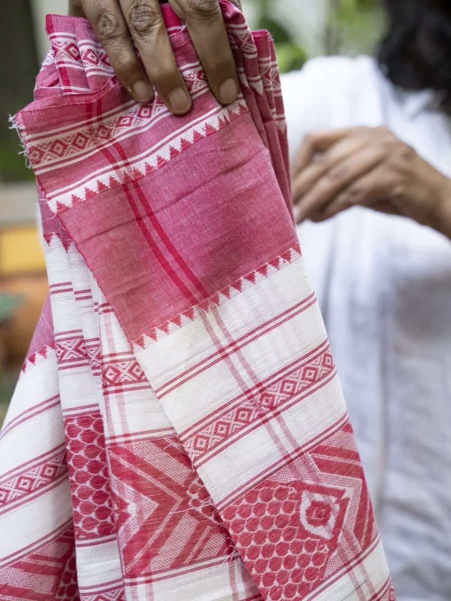 Dhaniakhali Handloom Saree - Red & White Lal Paar