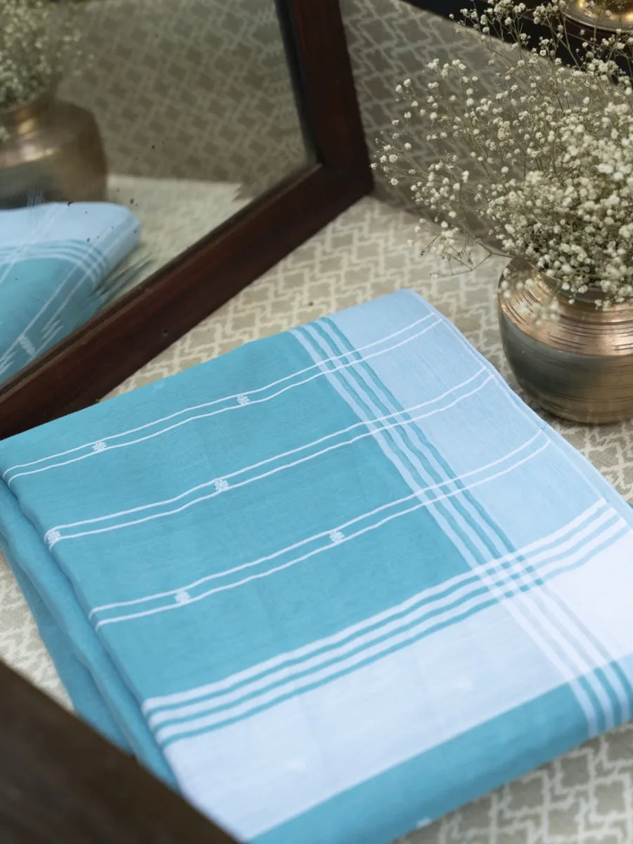 Chanderi Cotton Saree - Sky Blue