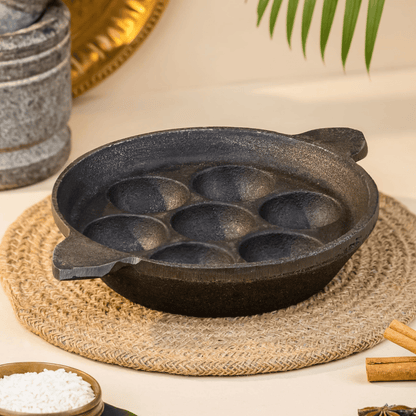 Cast Iron Paniyaram Pan/Unniappam, Flat Bottom, Hand Seasoned