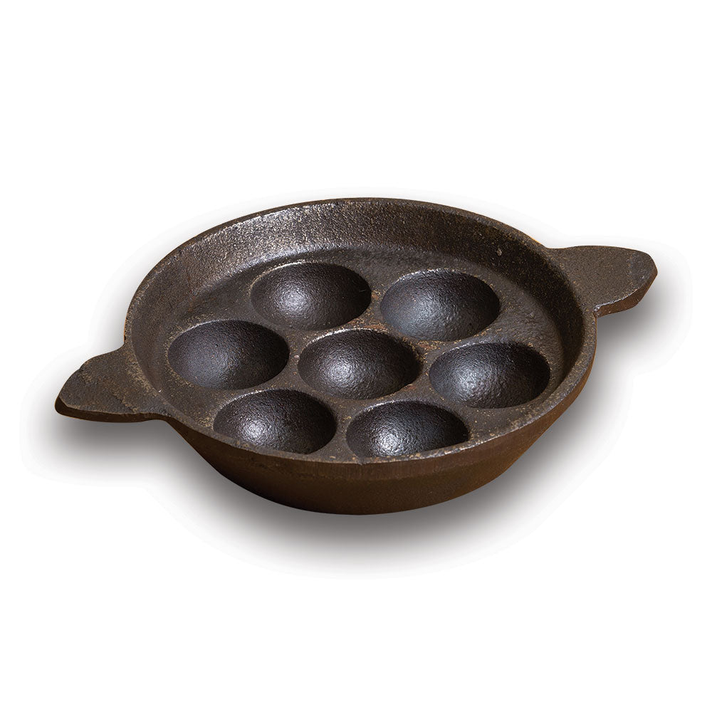Cast Iron Paniyaram Pan/Unniappam, Flat Bottom, Hand Seasoned