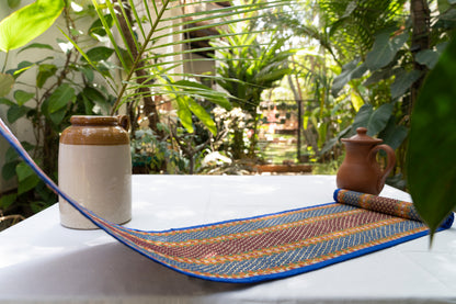 WB Madhurkathi Table Runner - Rangoli on Grass - Blue