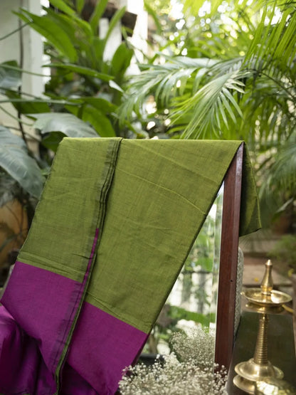 West Bengal Colour Block Saree - Magenta & Parrot Green