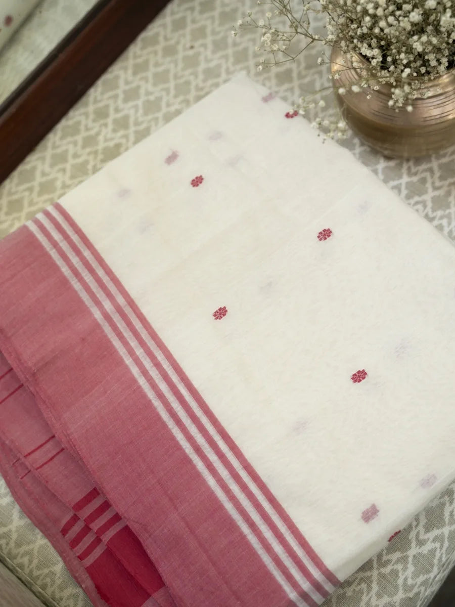 Chanderi Cotton Saree - Red & White
