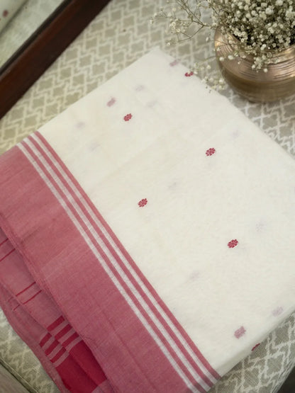 Chanderi Cotton Saree - Red & White