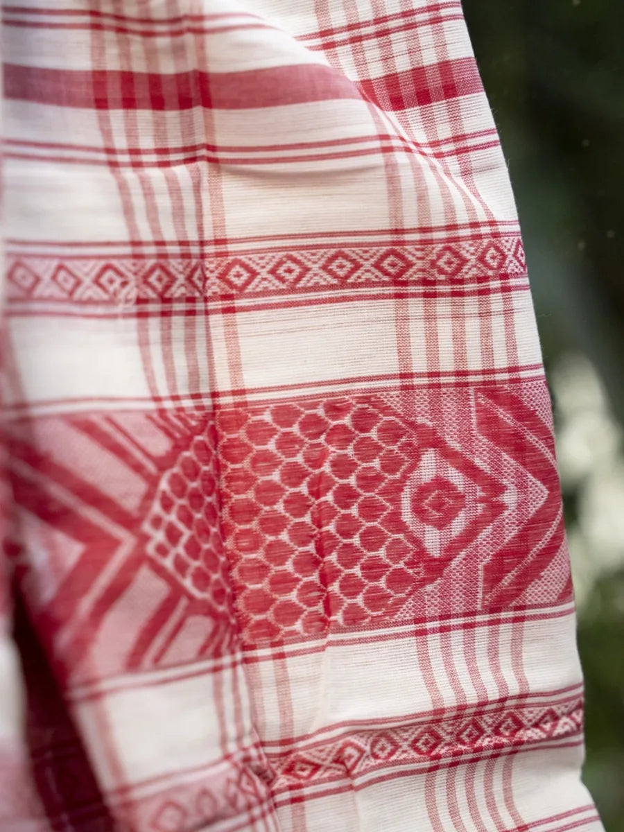 Dhaniakhali Handloom Saree - Red & White Lal Paar