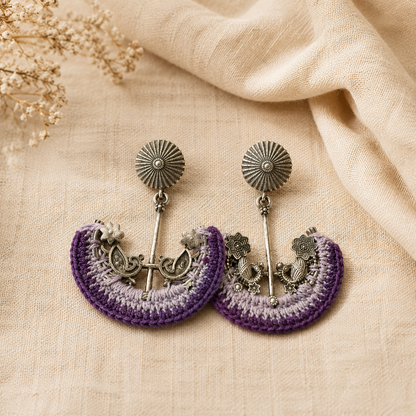 Earrings - Crochet on Metal - Purple Silver Cr/E9