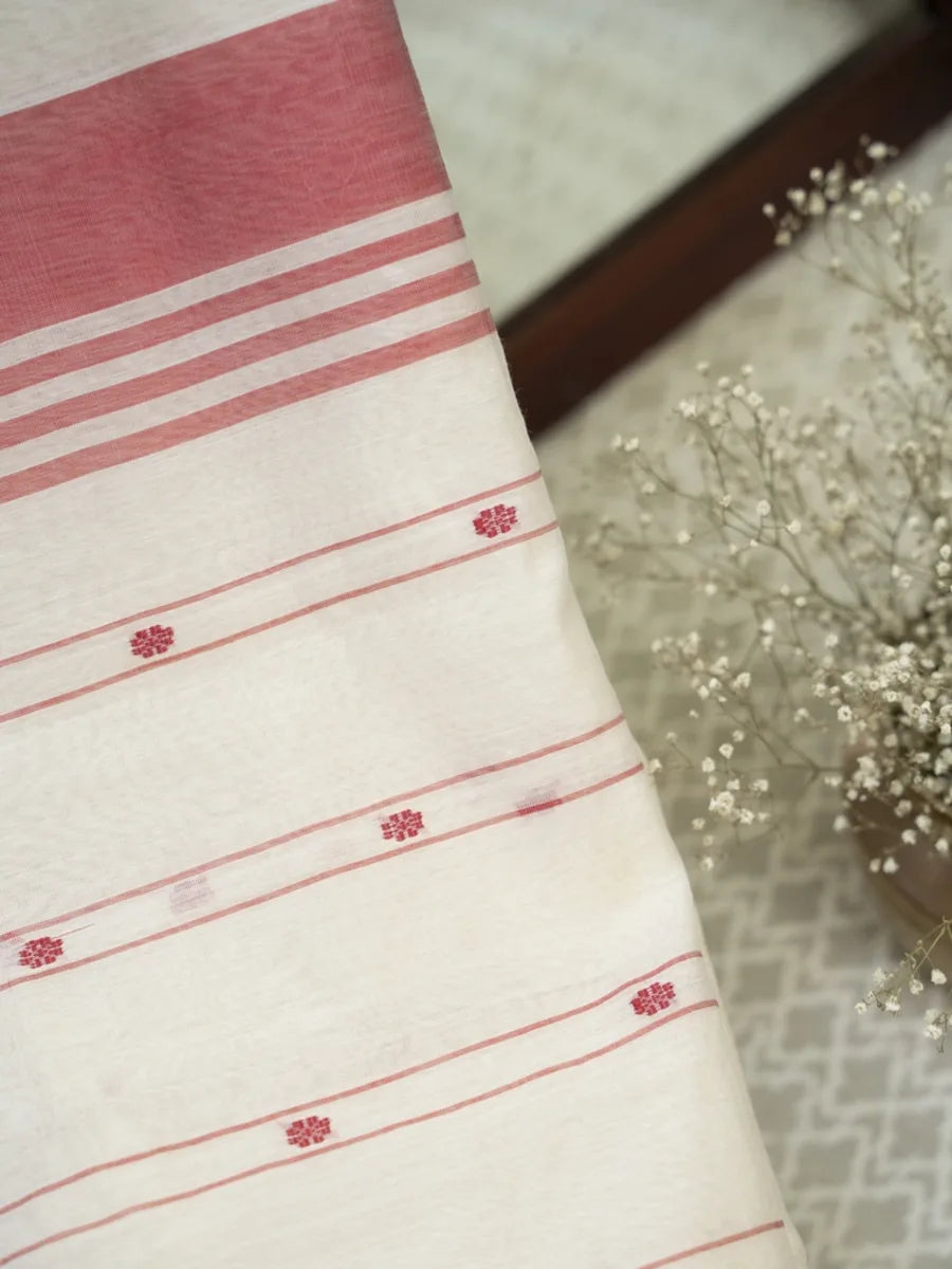 Chanderi Cotton Saree - Red & White