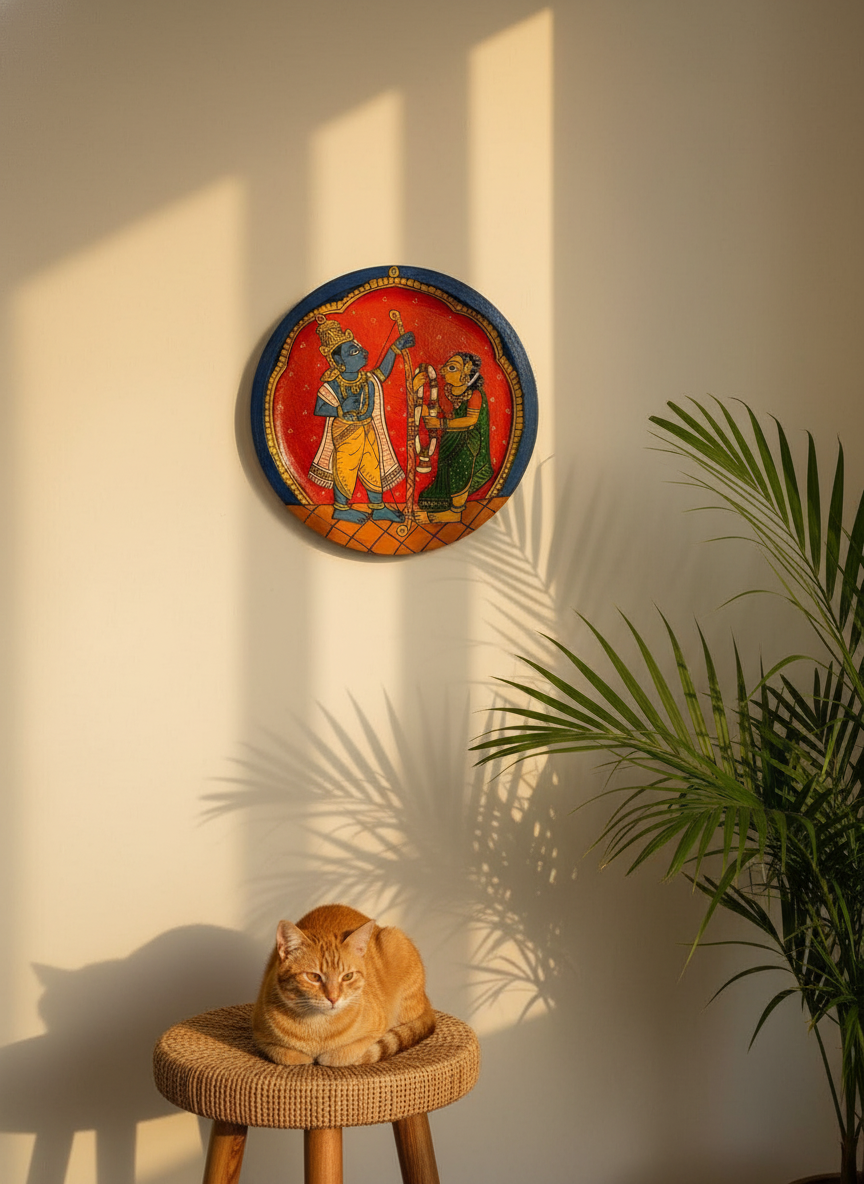 Cheriyal Painting on Wood - Seetha Swayamvaram