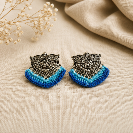 Crochet Midnight Blue Silver Stud Earrings