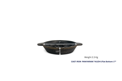 Cast Iron Paniyaram Pan/Unniappam, Flat Bottom, Hand Seasoned
