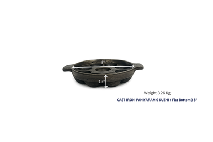 Cast Iron Paniyaram Pan/Unniappam, Flat Bottom, Hand Seasoned