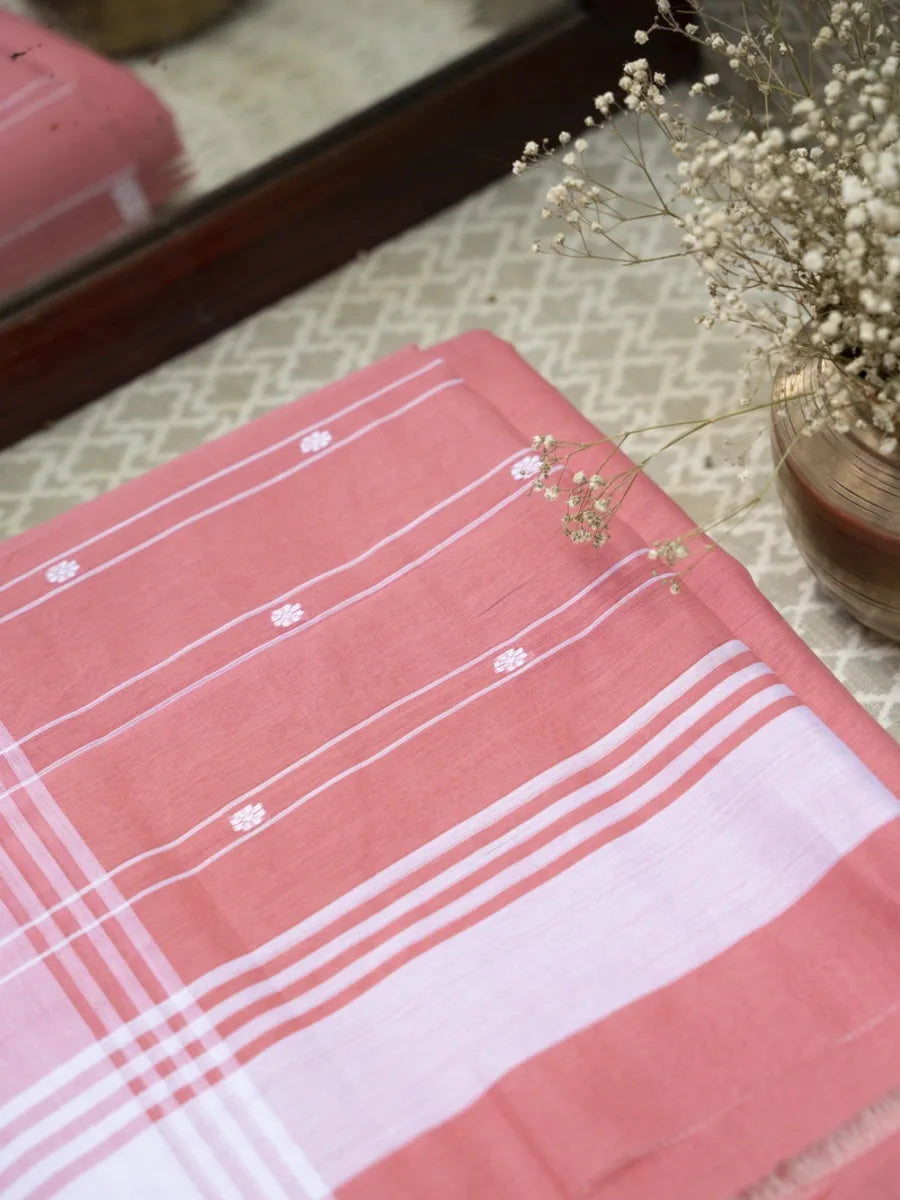 Chanderi Cotton Saree - Salmon Pink