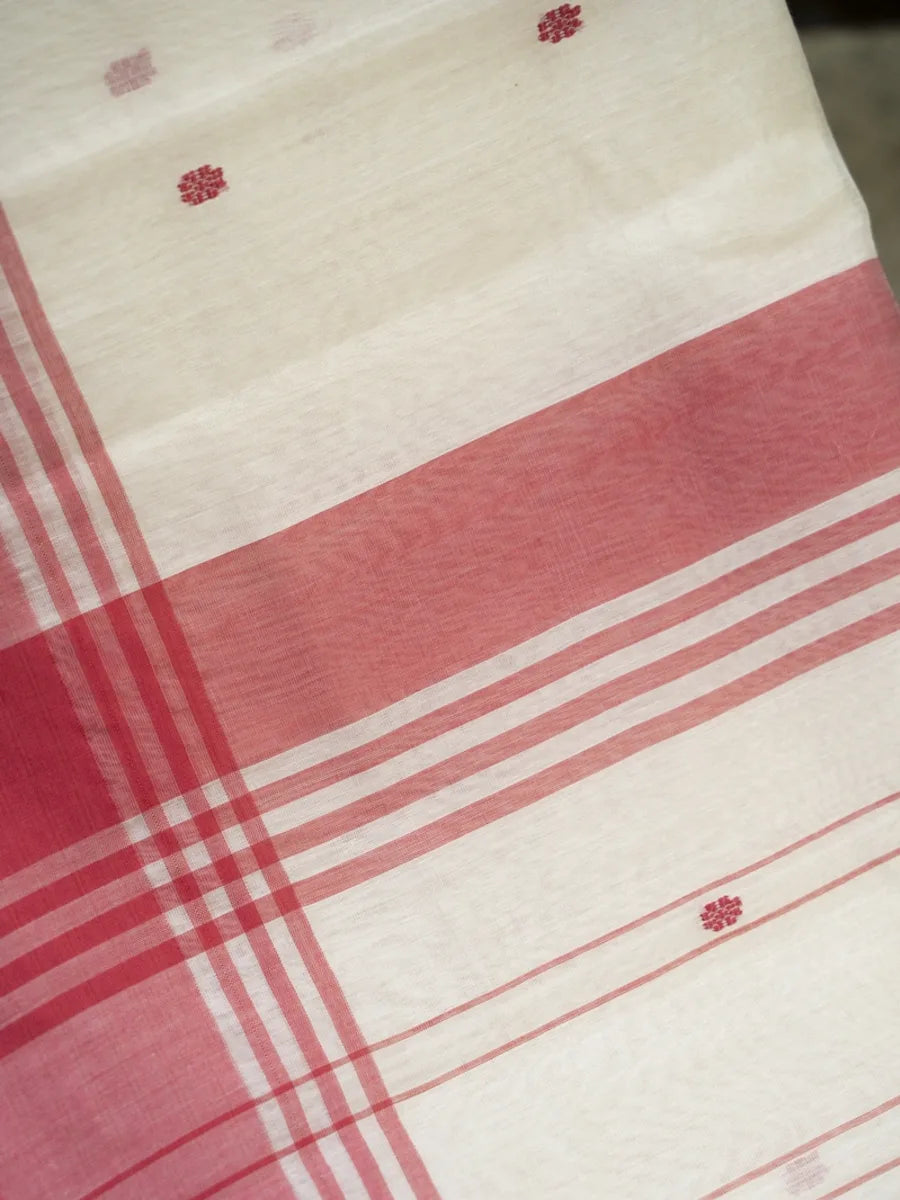 Chanderi Cotton Saree - Red & White