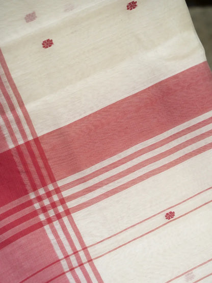 Chanderi Cotton Saree - Red & White