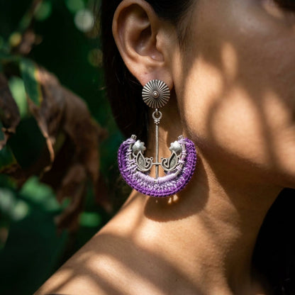 Earrings - Crochet on Metal - Purple Silver Cr/E9