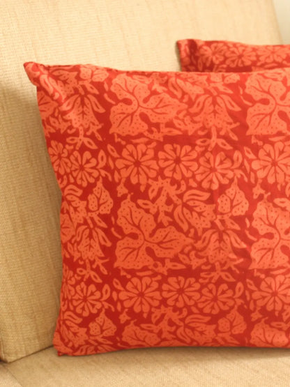 Brick Red Floral Cushion Cover