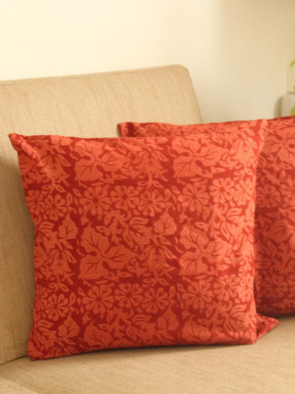 Brick Red Floral Cushion Cover