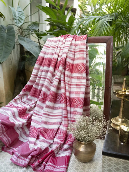 Dhaniakhali Handloom Saree - Red & White Lal Paar