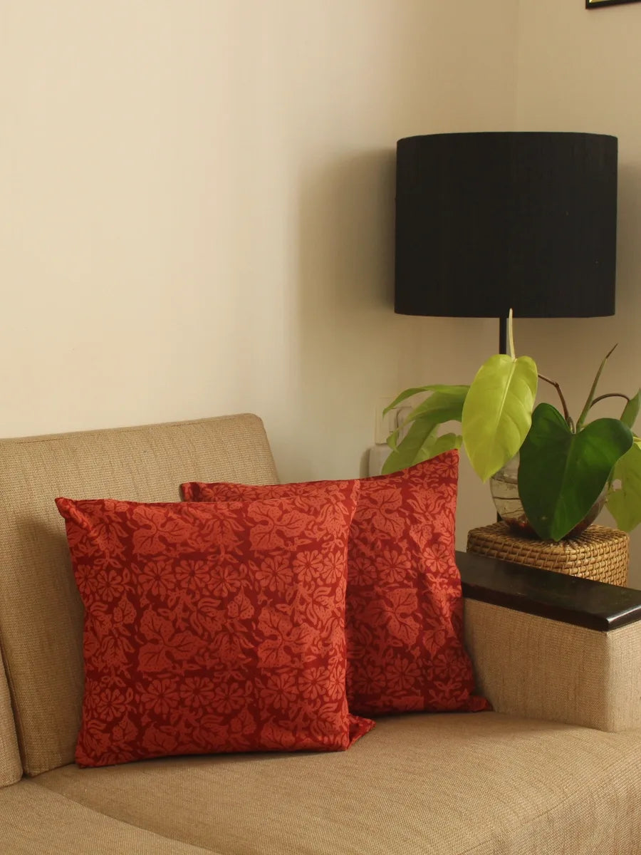 Brick Red Floral Cushion Cover